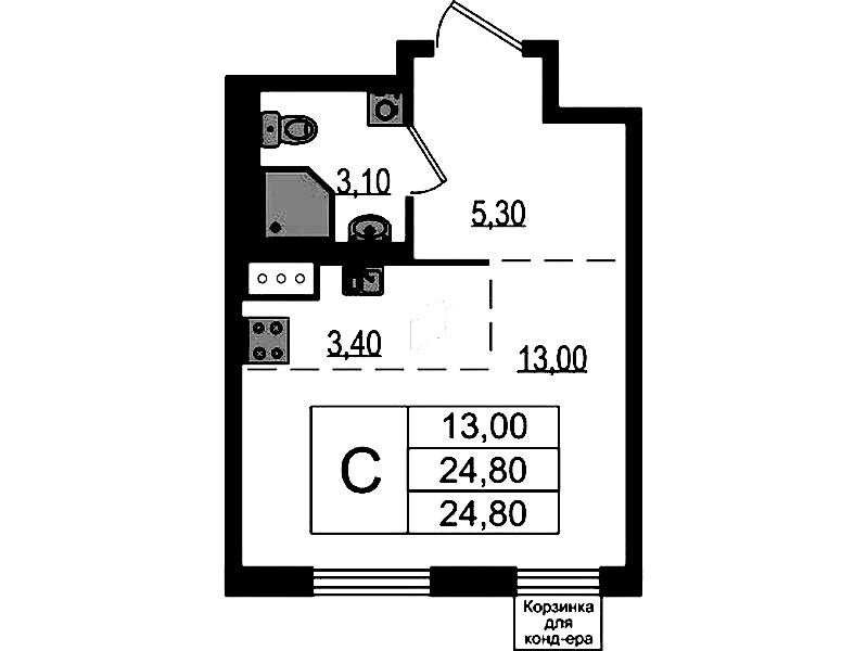 Квартира студия 24.8 м², 4/7 эт., ЖК «Курортный квартал»